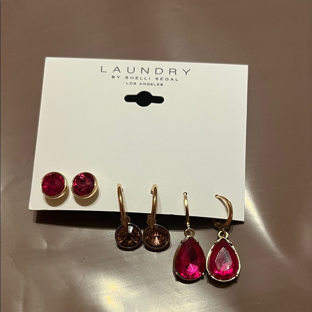 Laundry by Shelli Segal Fuchsia and pink  Earrings Trio